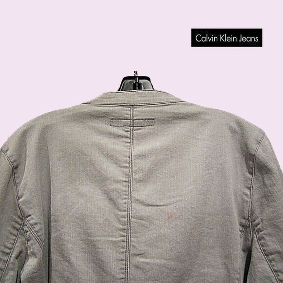 Calvin Klein Jeans NEW Grunge Moto Asymmetrical Zip Crop Denim Jacket L - Picture 10 of 12